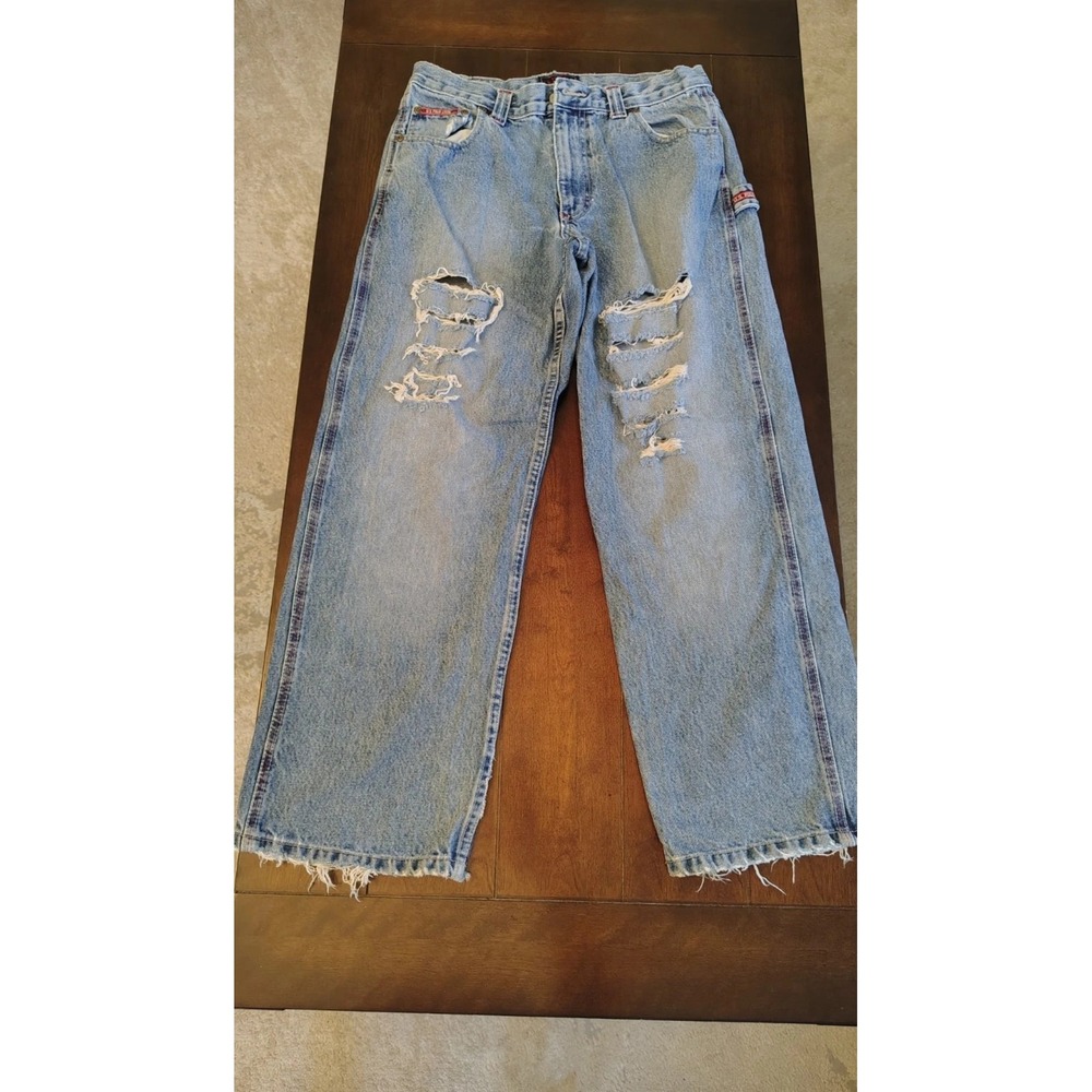 US Polo Assn Distressed Carpenter Jeans Light Wash Wide Leg Ripped Denim Size 18